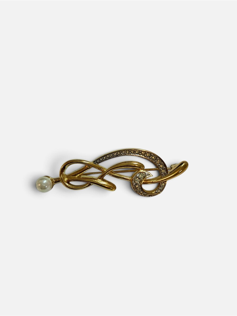 Nina Ricci Gold-Tone Loop Brooch with Faux Pearl and Crystals